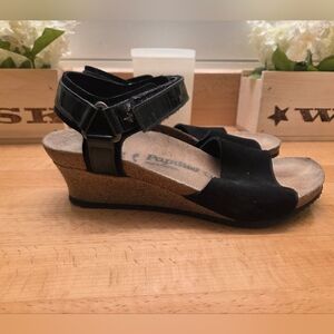 Birkenstock Papillio Eve Wedge Sandals Black Suede/Patent Leather Womens Size 39